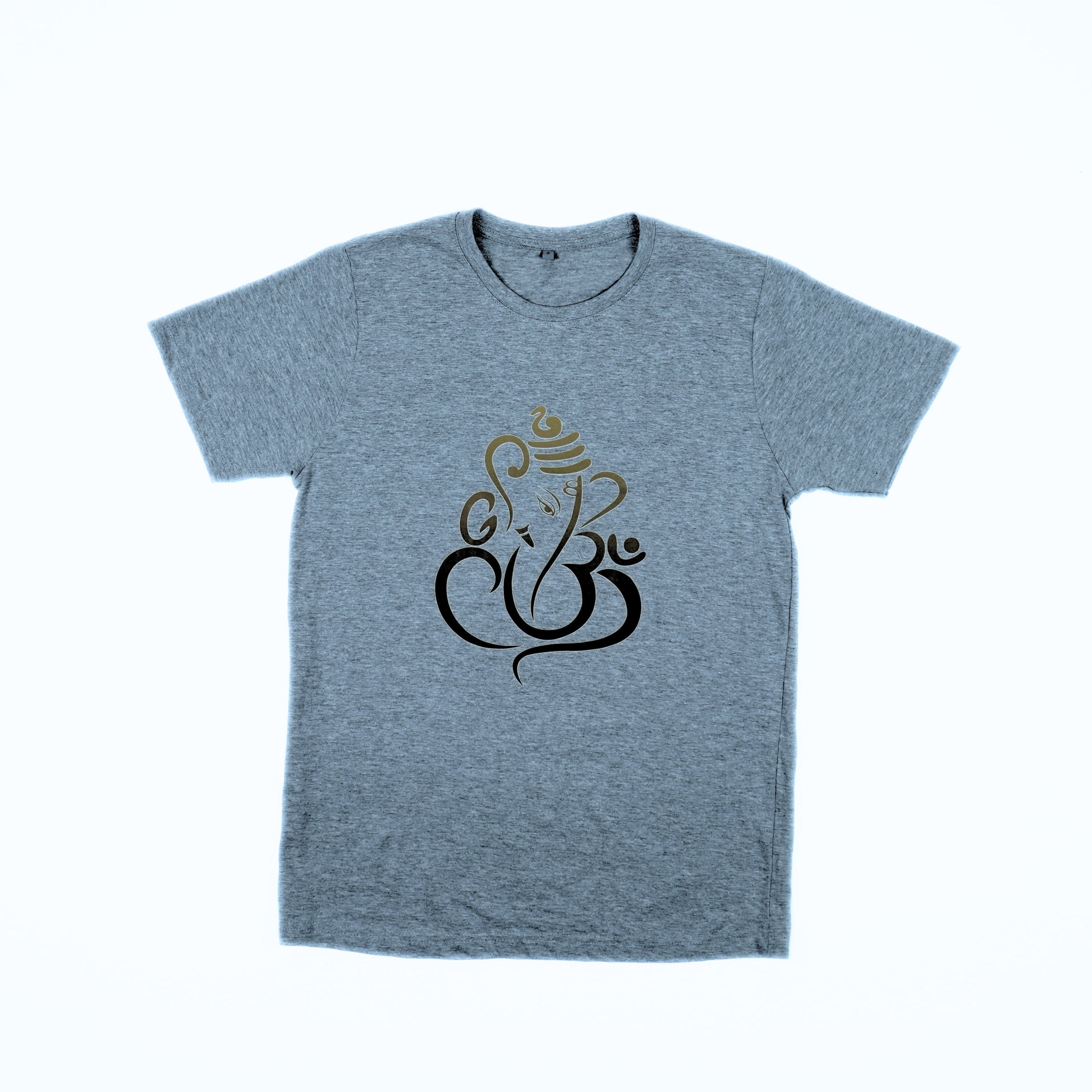 Spiritual T-Shirt for Yoga, Meditation, and Mindfulness - Grey - Gold Ganeshji (Kids)