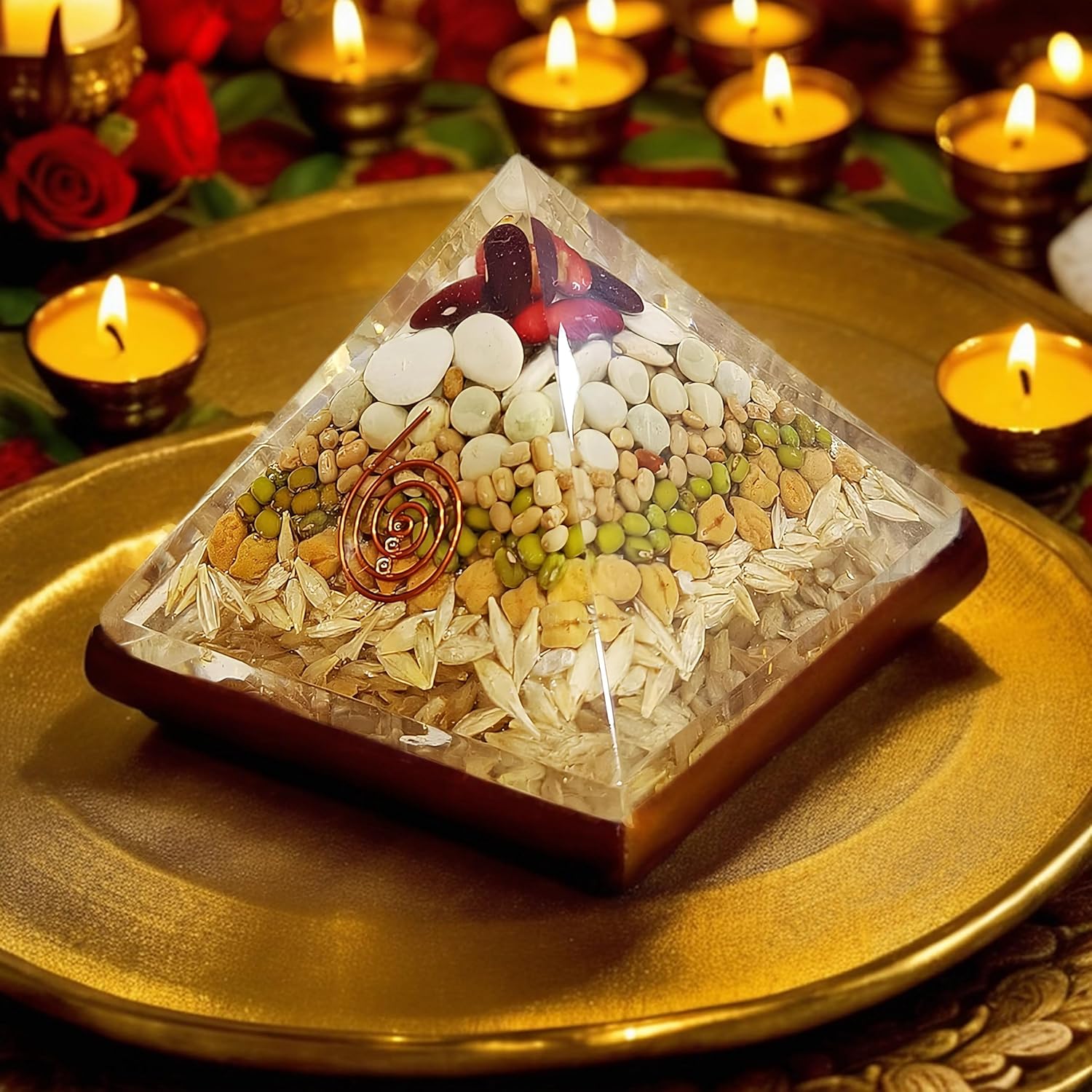 Crystal Annapoorna Pyramid|Grains Pyramid with Good Luck & Removing Negativity Vaastu for Nourishing Your Home with Vastu's Goddess of Food - 3 Inch