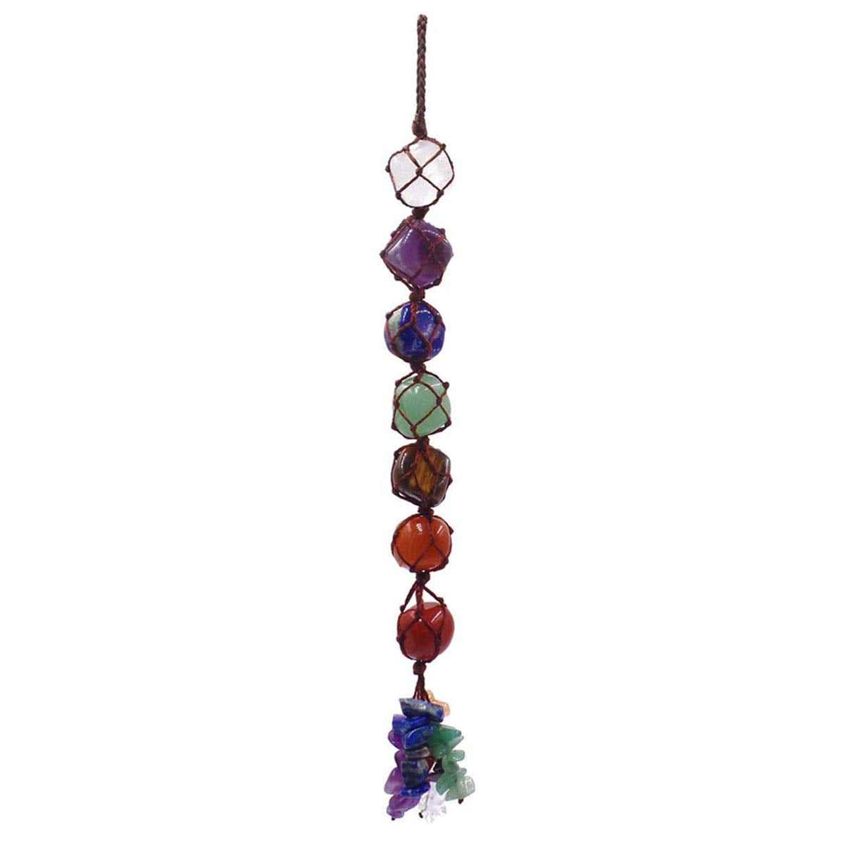 Seven Chakra Tumble Stone Hanging with Crystal Chip Beads for Car Hanging and Door Hanging Reiki Healing and Crystal Healing Stones (Color : Multi)