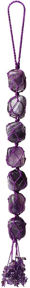Amethyst Tumble Stone Car Hanging Accessories and Door Hanging Items Reiki and Crystal Healing Stone Crystals Tassel Wall Hanger Spiritual Hanging Ornament Window Decoration Fengshui - 10Inch