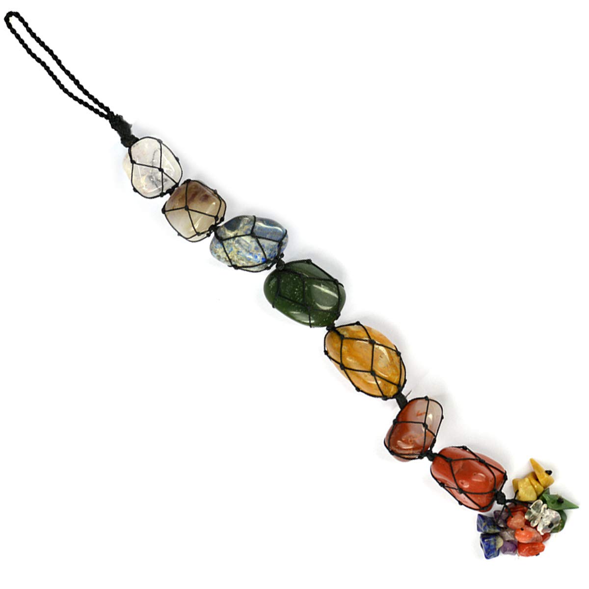 Seven Chakra Tumble Stone Hanging with Crystal Chip Beads for Car Hanging and Door Hanging Reiki Healing and Crystal Healing Stones (Color : Multi)