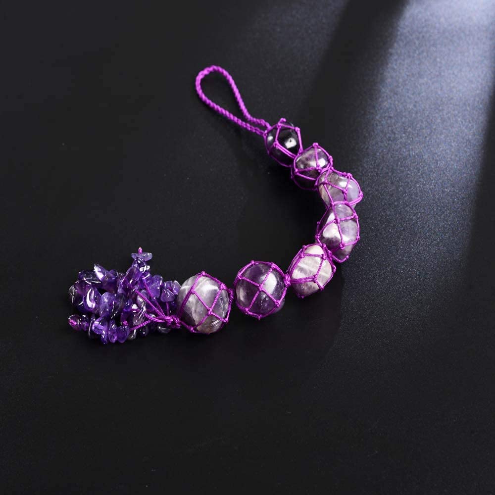Amethyst Tumble Stone Car Hanging Accessories and Door Hanging Items Reiki and Crystal Healing Stone Crystals Tassel Wall Hanger Spiritual Hanging Ornament Window Decoration Fengshui - 10Inch