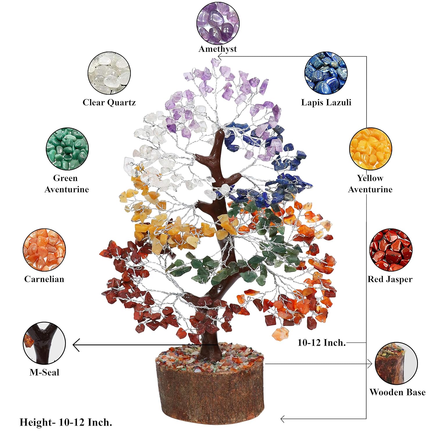 Crystal Tree – 7 Chakra Natural Gemstone Bonsai Tree for Healing, Spiritual Energy, and Home Décor - 300 Beads