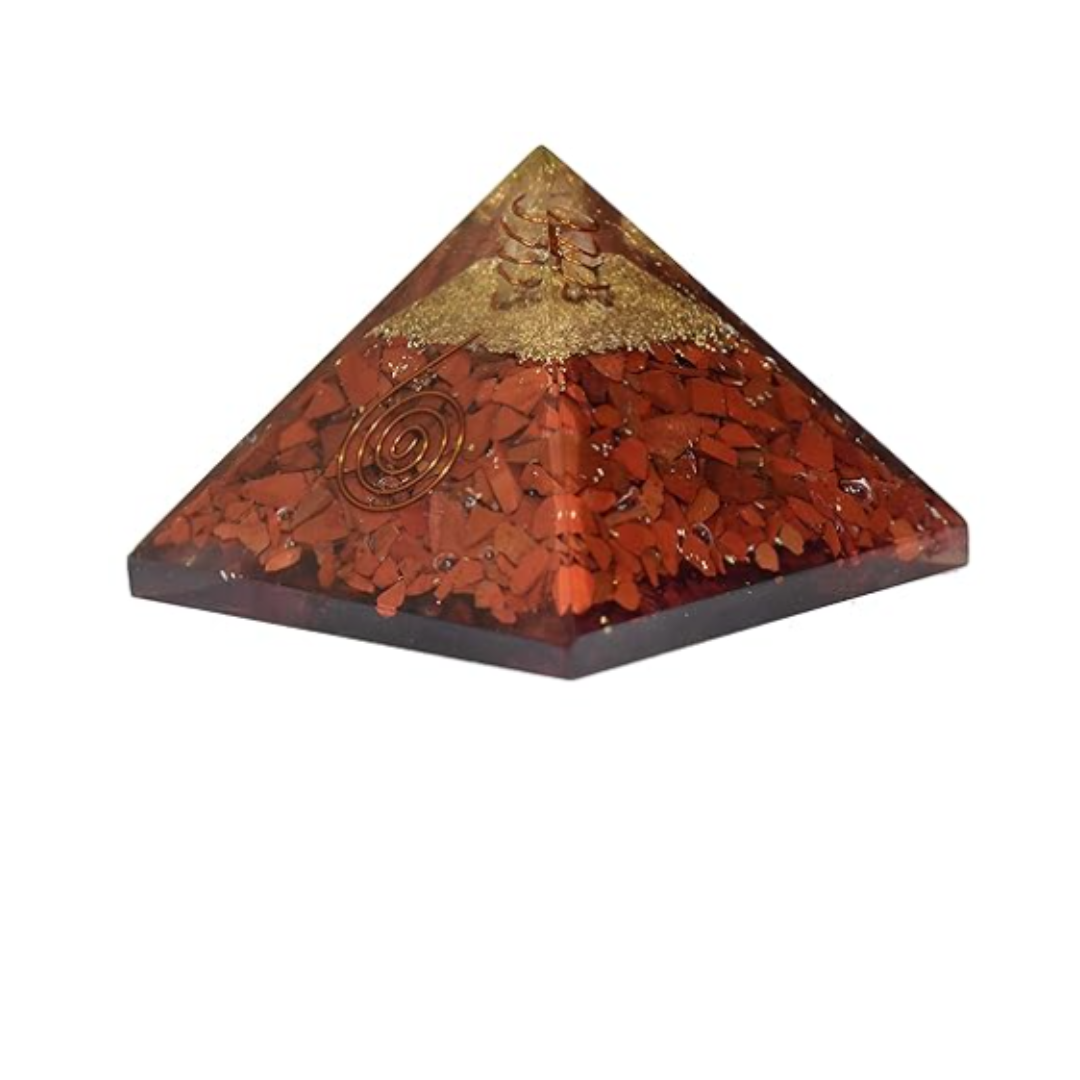 Red Jasper Orgonite Pyramid – Handmade Energy Generator for Grounding, Healing, and Positive Energy