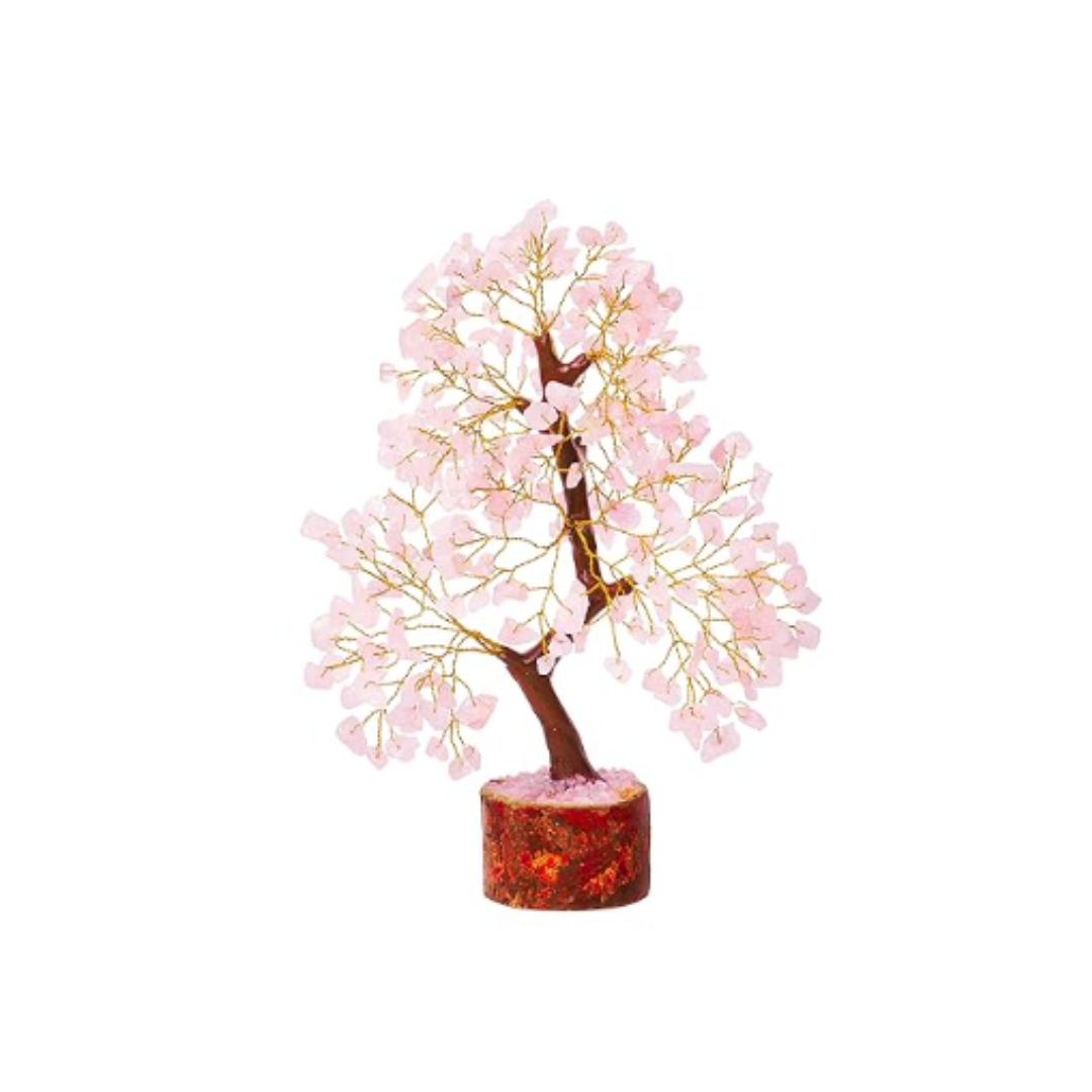 Crystal Tree – Rose Quartz Natural Gemstone Bonsai Tree for Love, Healing, and Home Décor - 300 Beads