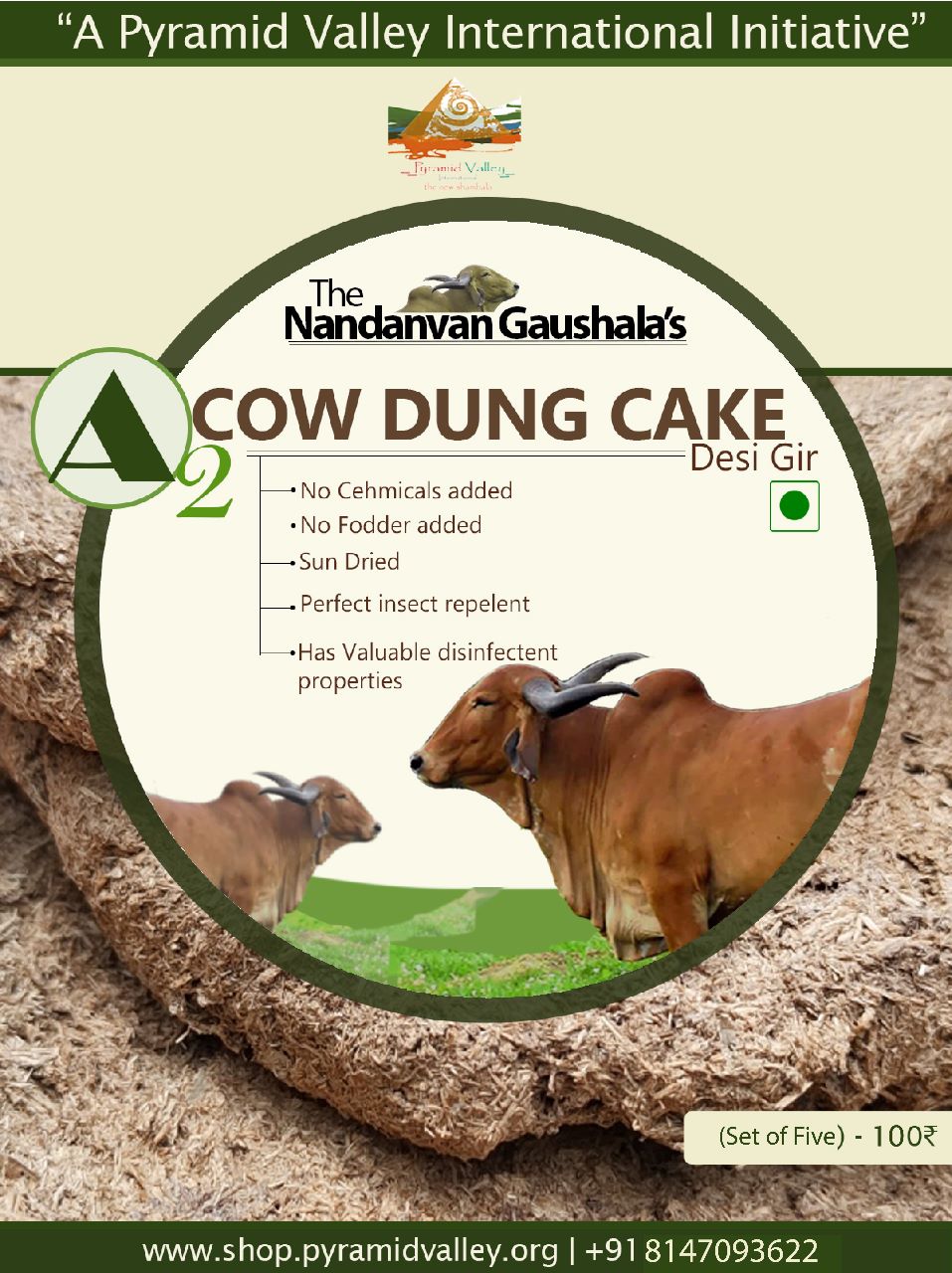 PVI Nandanvana Gaushala A2 Cow dung Cake (Pack of 10)