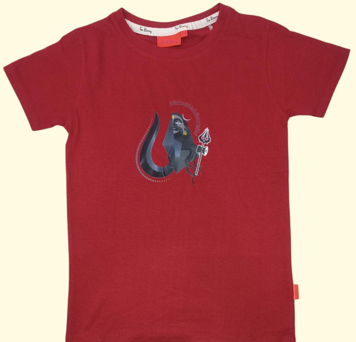 Spiritual T Shirt for Yoga, Meditation, and Mindfulness - Red - Half Trishul with Adiyogi (Adults)