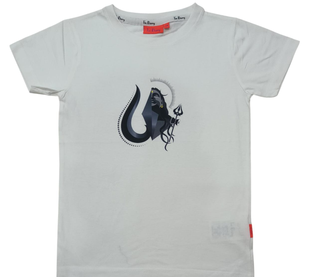 Spiritual T-Shirt for Yoga, Meditation, and Mindfulness - White - Half Trishul With Adiyogi (Adults)