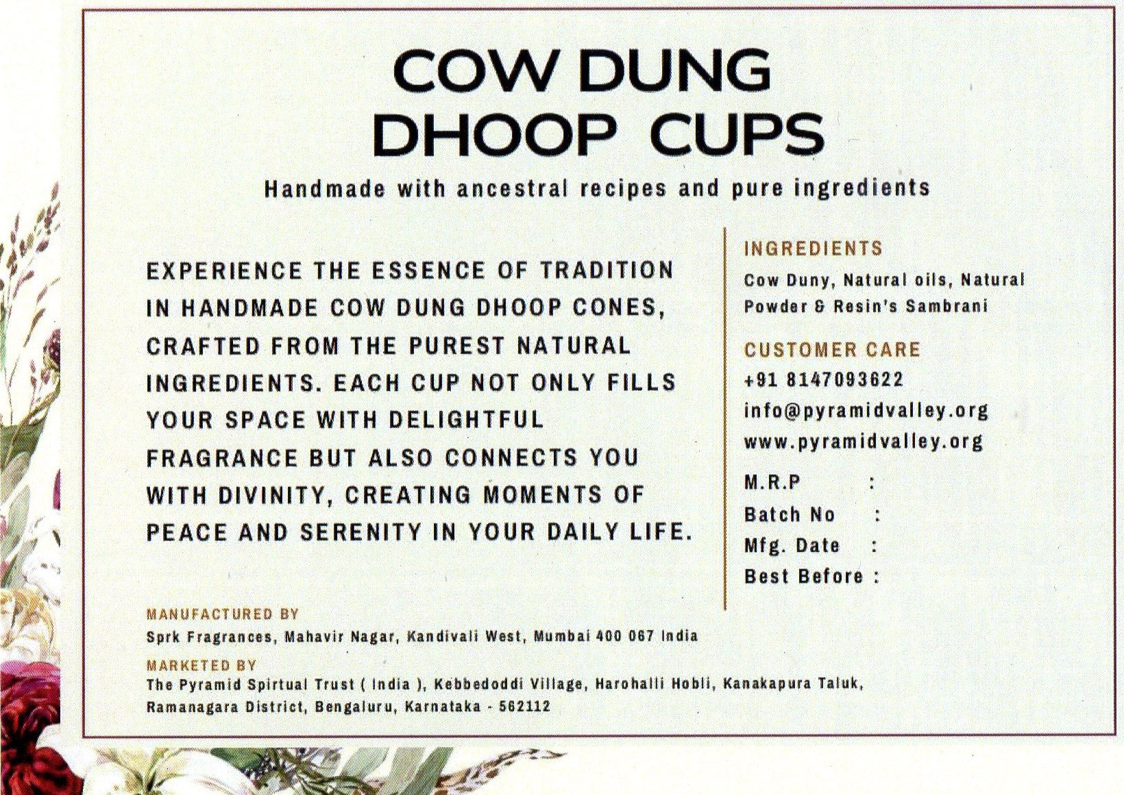 PVI - Cow Dung Dhoop Cups - Set of 12