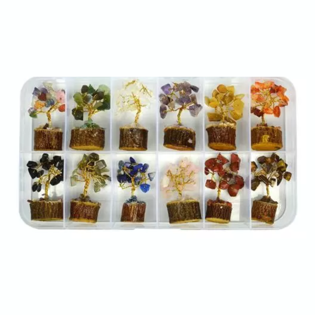 12 Mini Handmade Crystal Trees – Natural Gemstone | Pack of 12