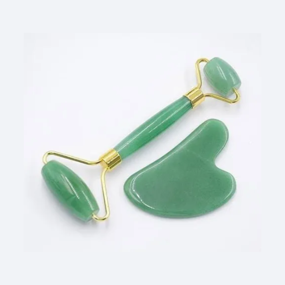 Natural Crystal Anti Aging Facial Massage Roller With Stone - Green Jade
