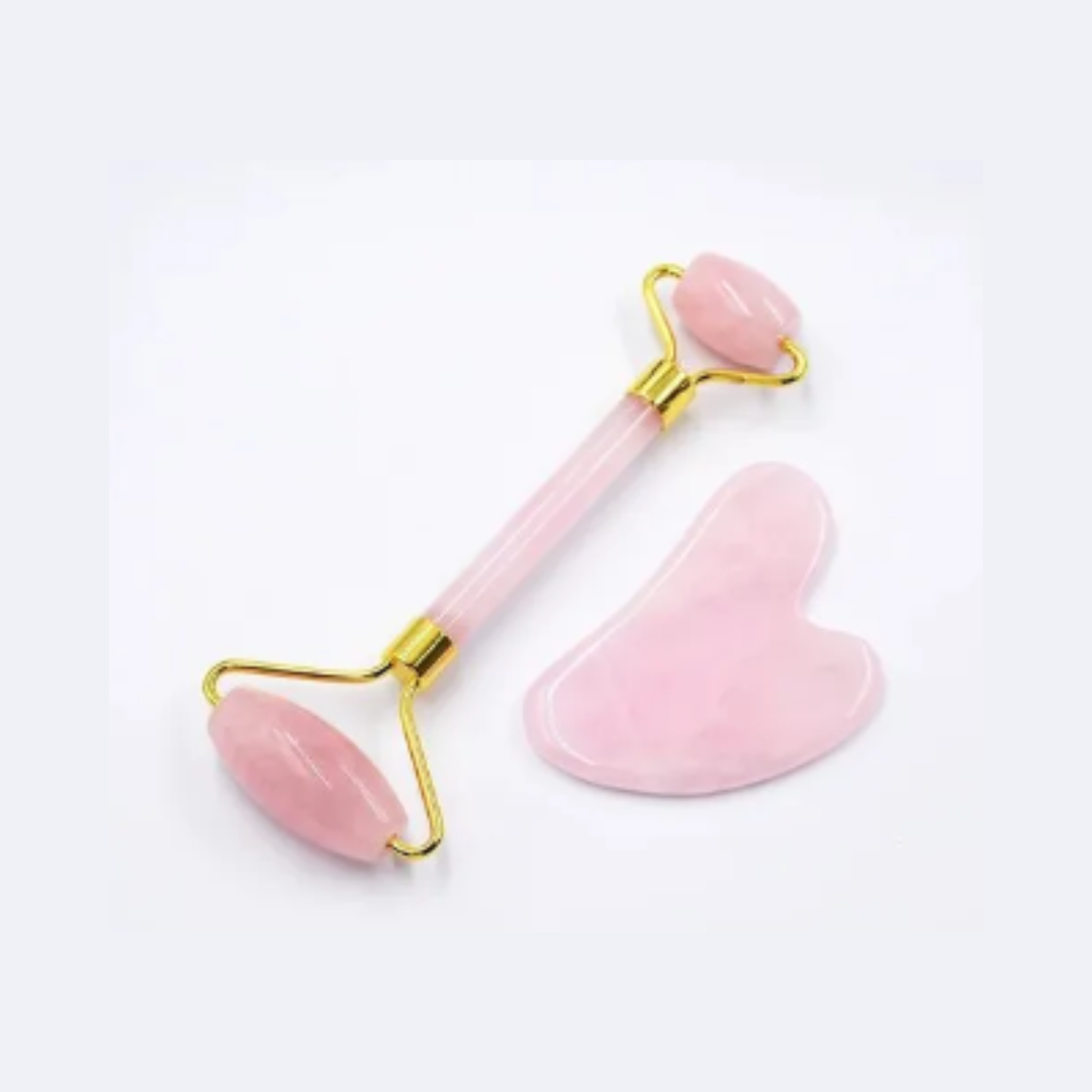 Natural Crystal Anti Aging Facial Massage Roller With Stone - (Pink) Rose Quartz
