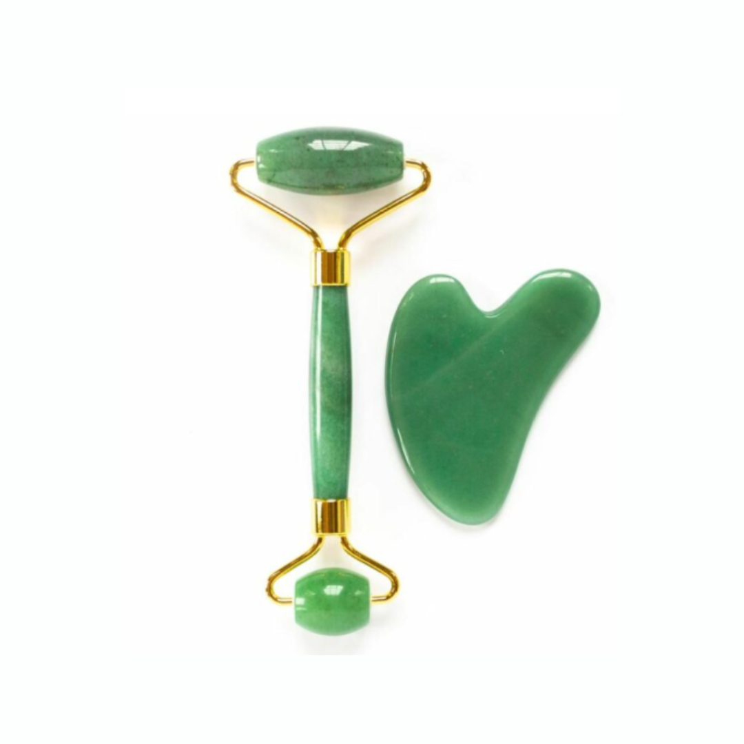 Natural Crystal Anti Aging Facial Massage Roller With Stone - Green Jade