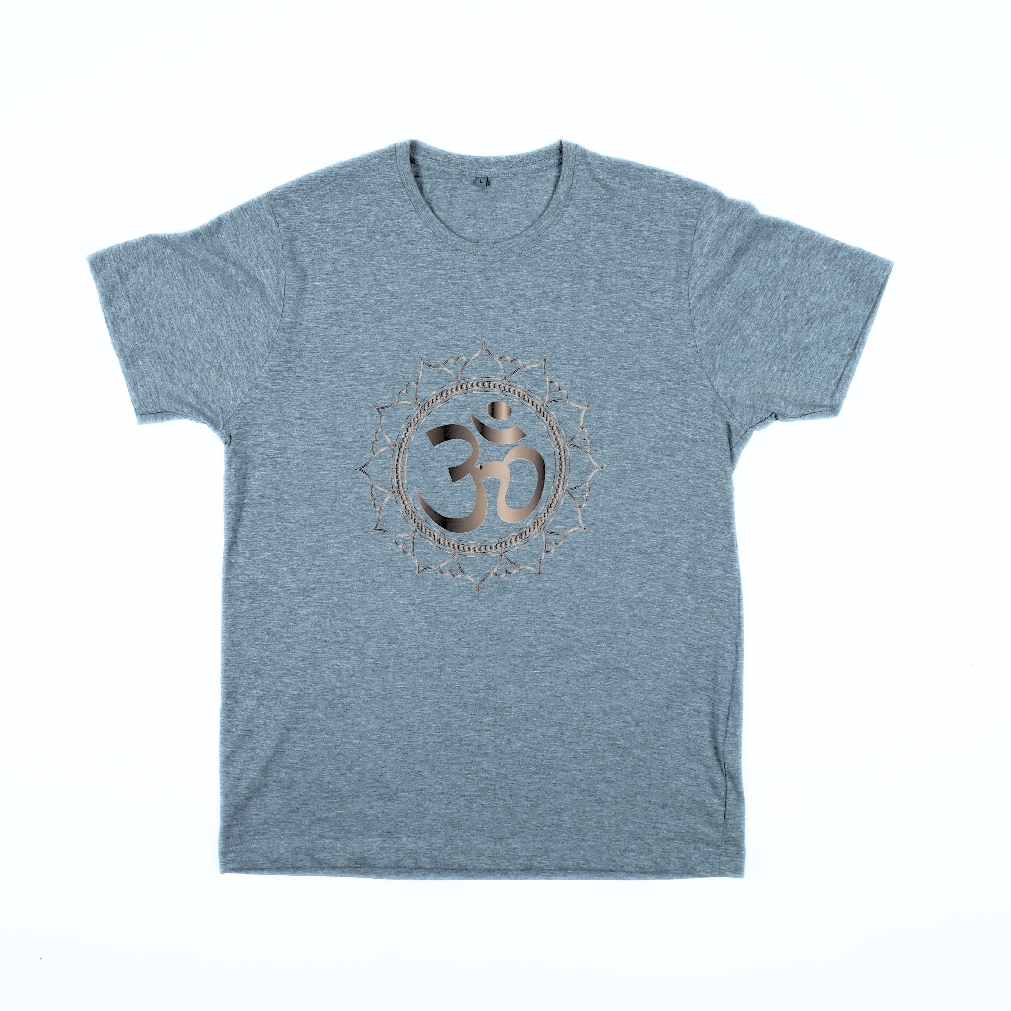 Spiritual T-Shirt for Yoga, Meditation, and Mindfulness - Grey - Gold OM