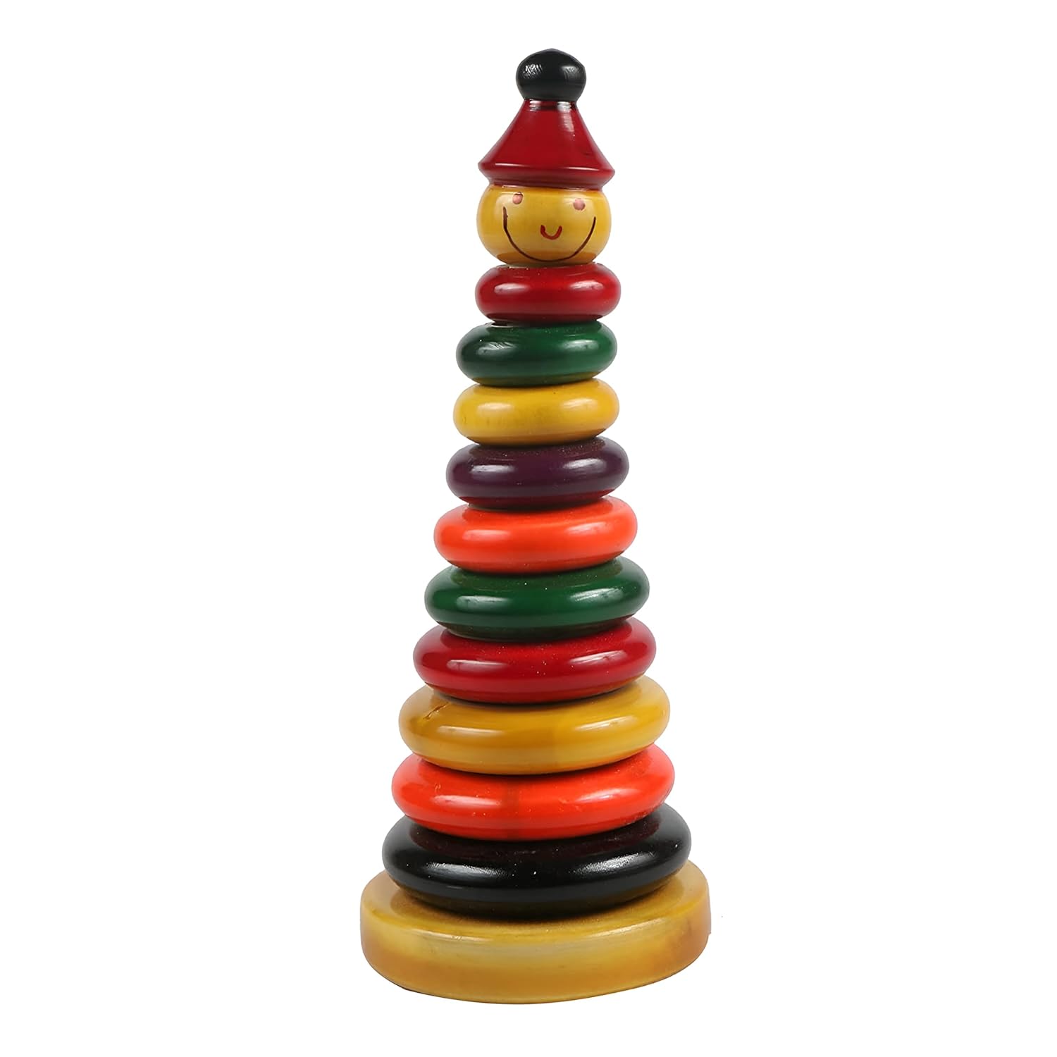 Channapatna -  Wooden Stacking Rings Game Toy for Kids - Develop Hand-Eye Coordination & Fine Motor Skills (1 Year+) - 10 Rings, Multicolour