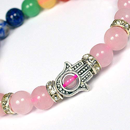 Crystal bracelet  Rose Quartz combination of 7 Chakra Bracelet 8 MM Bead