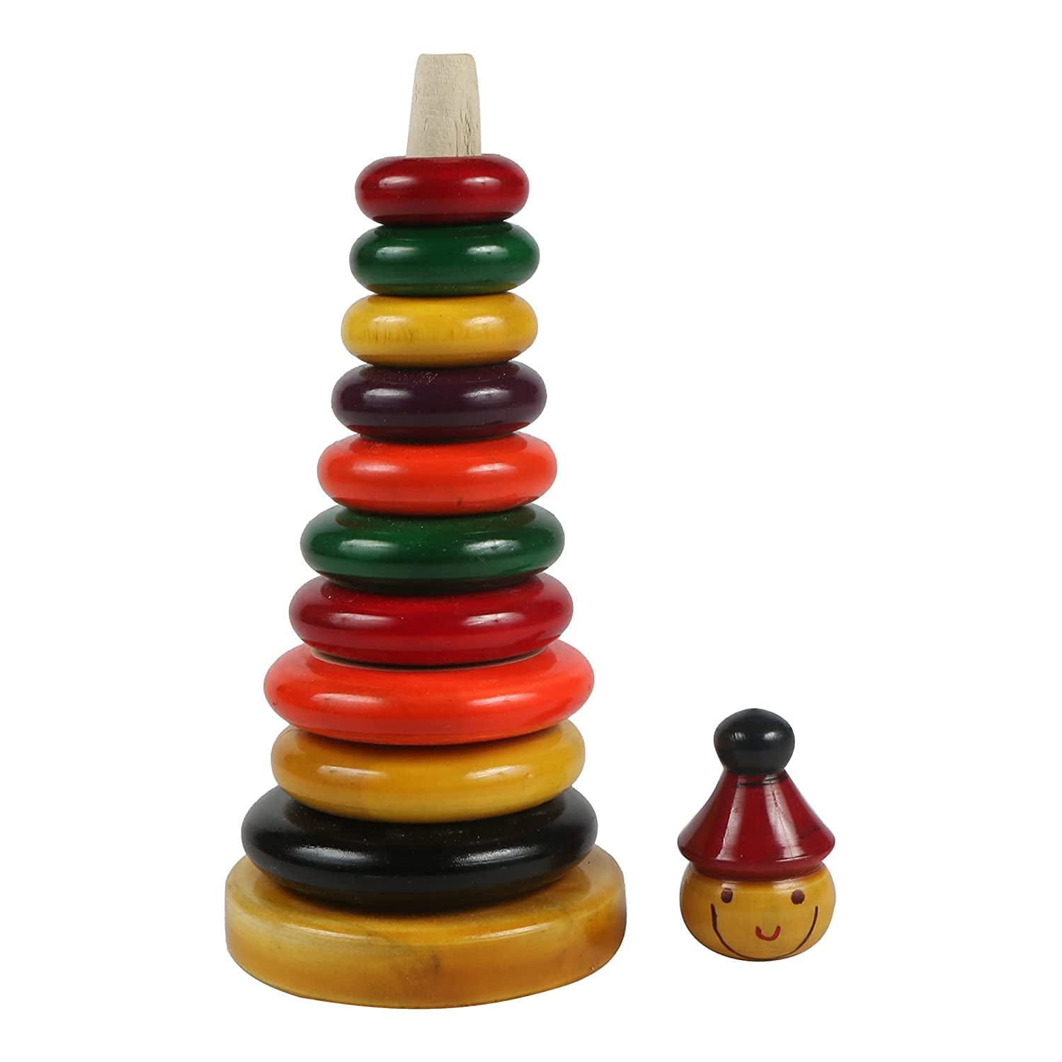 Channapatna -  Wooden Stacking Rings Game Toy for Kids - Develop Hand-Eye Coordination & Fine Motor Skills (1 Year+) - 10 Rings, Multicolour