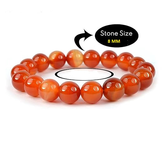 Natural Carnelian Bracelet 8 mm Round Bead Crystal Stone Bracelet for Reiki Healing and Crystal Healing Stones (Color : Orange)