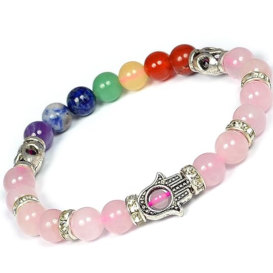 Crystal bracelet  Rose Quartz combination of 7 Chakra Bracelet 8 MM Bead