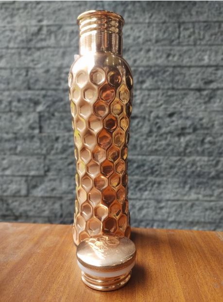 Diamond Cut Copper Bottle for Home, School, College & Office - 1000ml