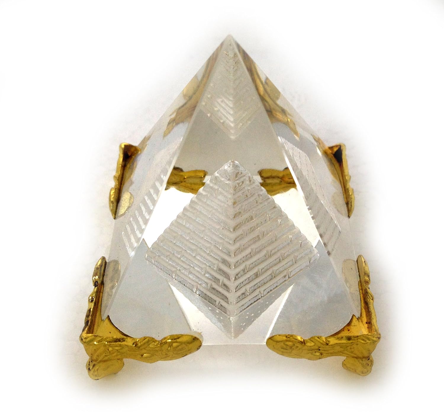 Vastu Feng Shui Crystal Pyramid - for Positive Energy & Vastu Correction for Good Luck Health Wealth Prosperity and Happiness Decoration Showpiece