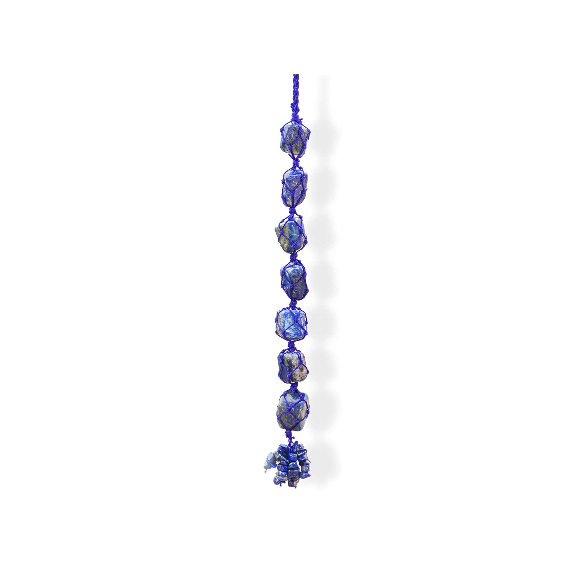 Lapis Lazuli Crystal Tumbled Wall Hanger Chakra Balancing Gemstone Tassel Hanging Ornament Window/wall/car hangings Reiki Aura Cleansing Good Luck Charm Chakras Stones Natural Home Decor