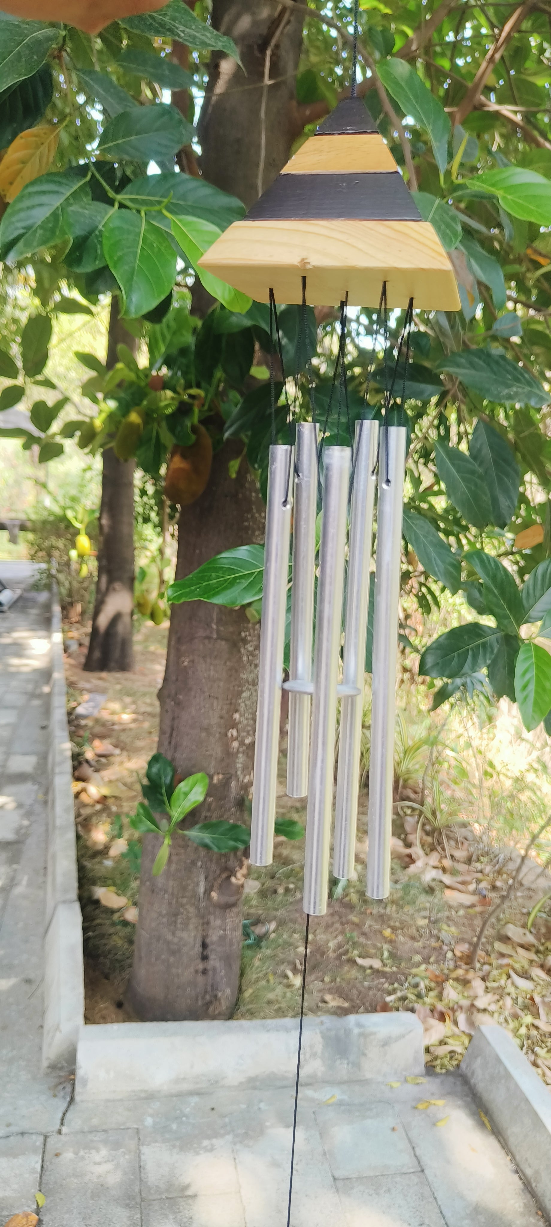 Vaastu Pyramid Wind Chime | Silver color Metal Wind Chimes for Positive Energy, Peace,