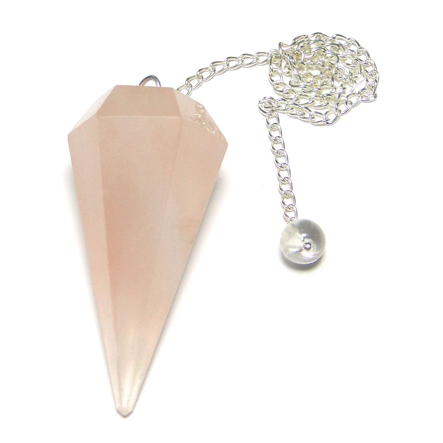 Crystal Rose Quartz Faceted Dowsing Pendulum With Chain