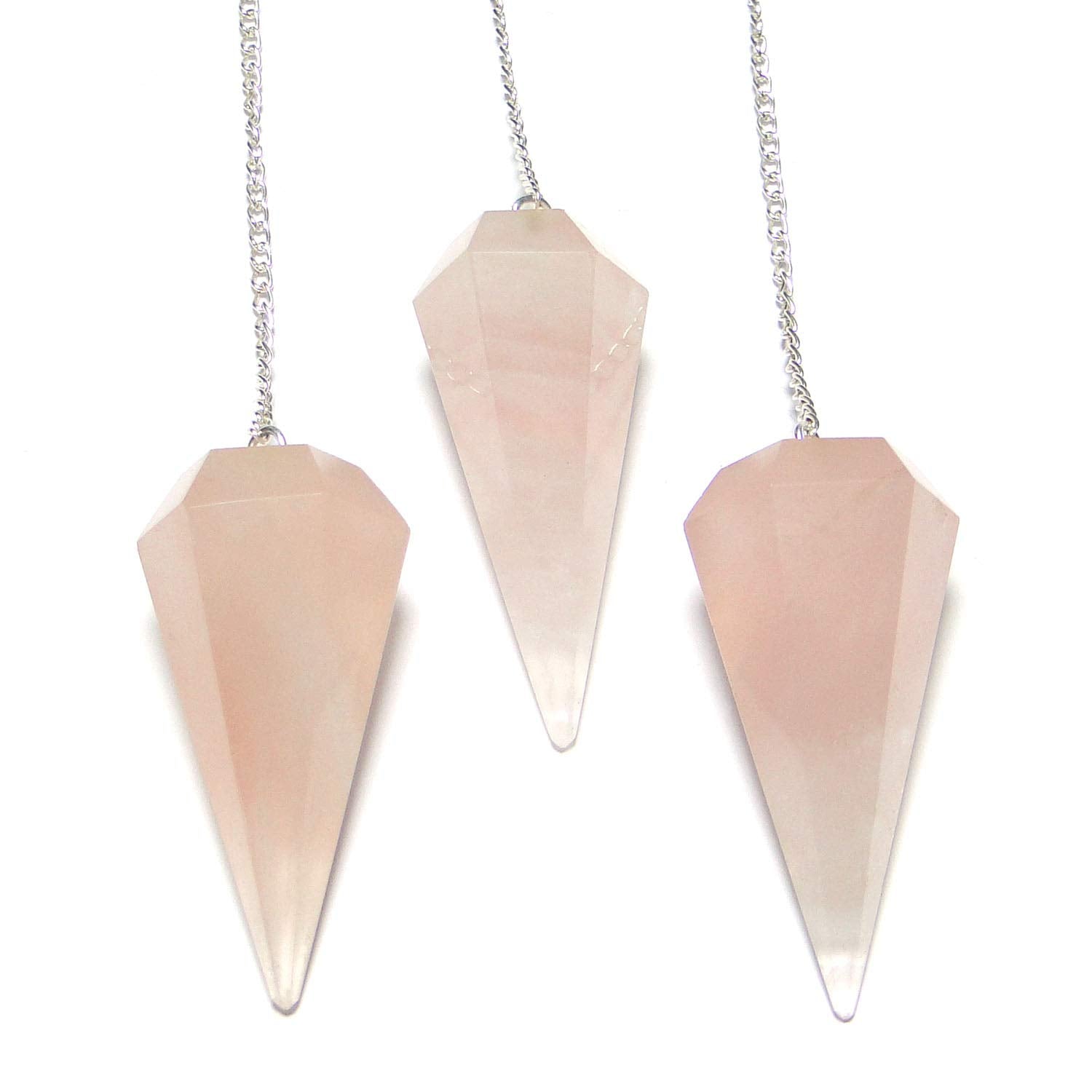 Crystal Rose Quartz Faceted Dowsing Pendulum With Chain