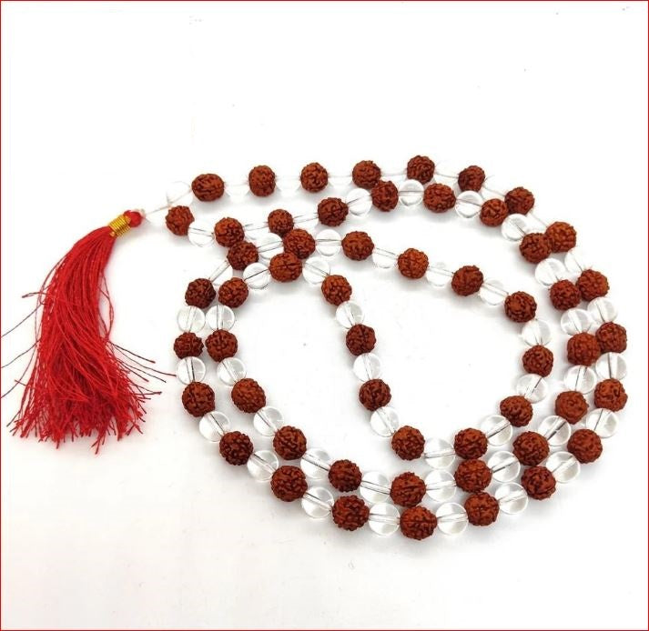 Japa Mala | Rudraksha & Spatika with Certificate | 108 Beads | 8MM Round Beads