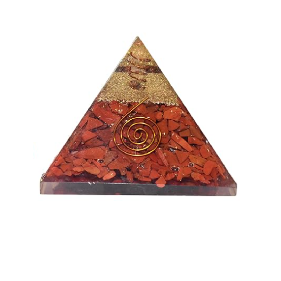 Red Jasper Orgonite Pyramid – Handmade Energy Generator for Grounding, Healing, and Positive Energy