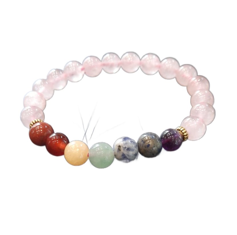 Crystal bracelet  Rose Quartz combination of 7 Chakra Bracelet 8 MM Bead