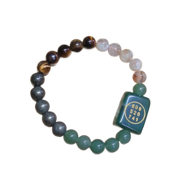 Green Jade Zibu Symbol Money magnet Bracelet, 8 mm Abundance Bracelet With Zibu Coin.