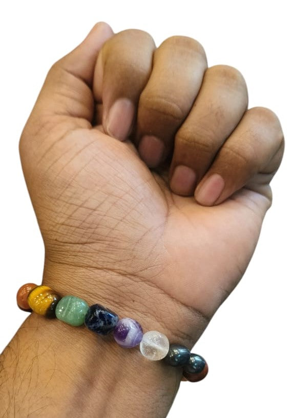 7 Chakra Tumbled Bracelet with Certificate | Authentic Natural Stone Jewelry for Energy Healing and Balance