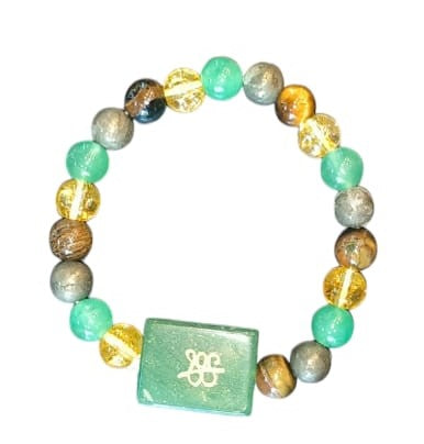 Green Jade Zibu Symbol Money magnet Bracelet, 8 mm Abundance Bracelet With Zibu Coin.