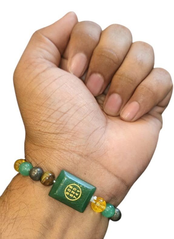 Green Jade Zibu Symbol Money magnet Bracelet, 8 mm Abundance Bracelet With Zibu Coin.