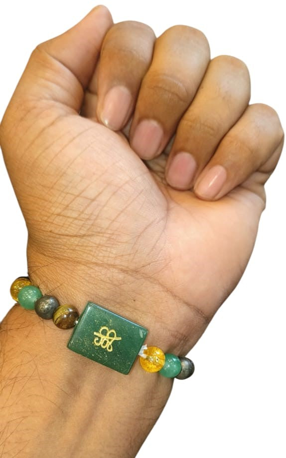 Green Jade Zibu Symbol Money magnet Bracelet, 8 mm Abundance Bracelet With Zibu Coin.