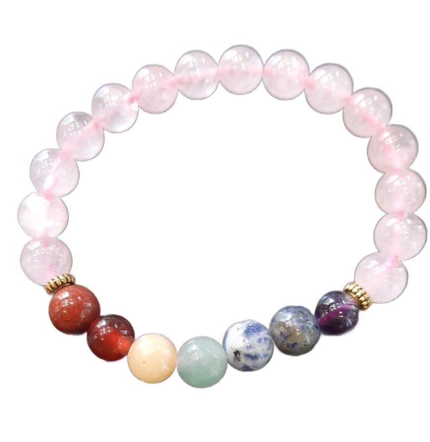 Crystal bracelet  Rose Quartz combination of 7 Chakra Bracelet 8 MM Bead