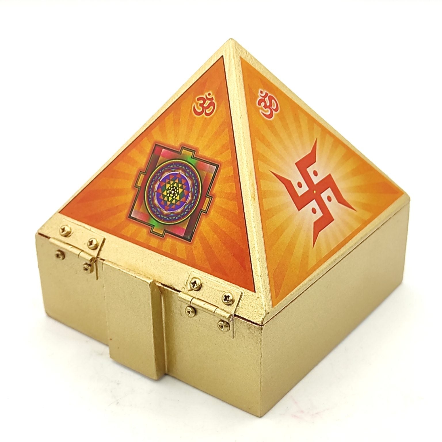 Vastu Wooden Pyramid Wish Box, Reiki Box, Cash Box with Yantra Stickers for Home & Office