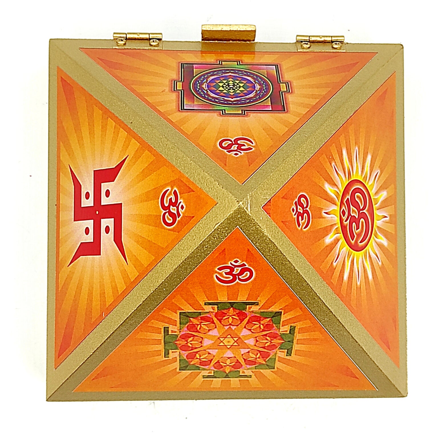 Vastu Wooden Pyramid Wish Box, Reiki Box, Cash Box with Yantra Stickers for Home & Office