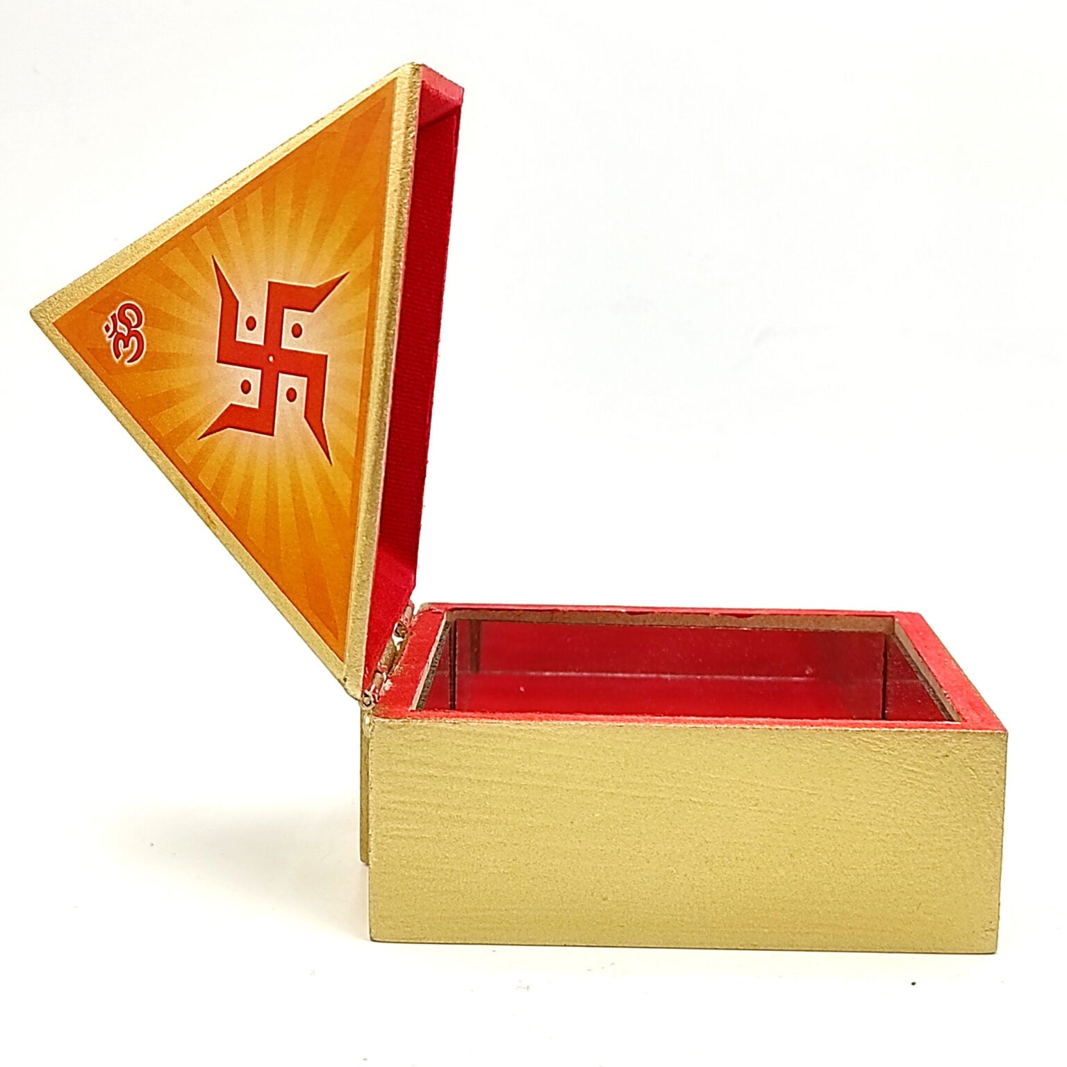 Vastu Wooden Pyramid Wish Box, Reiki Box, Cash Box with Yantra Stickers for Home & Office