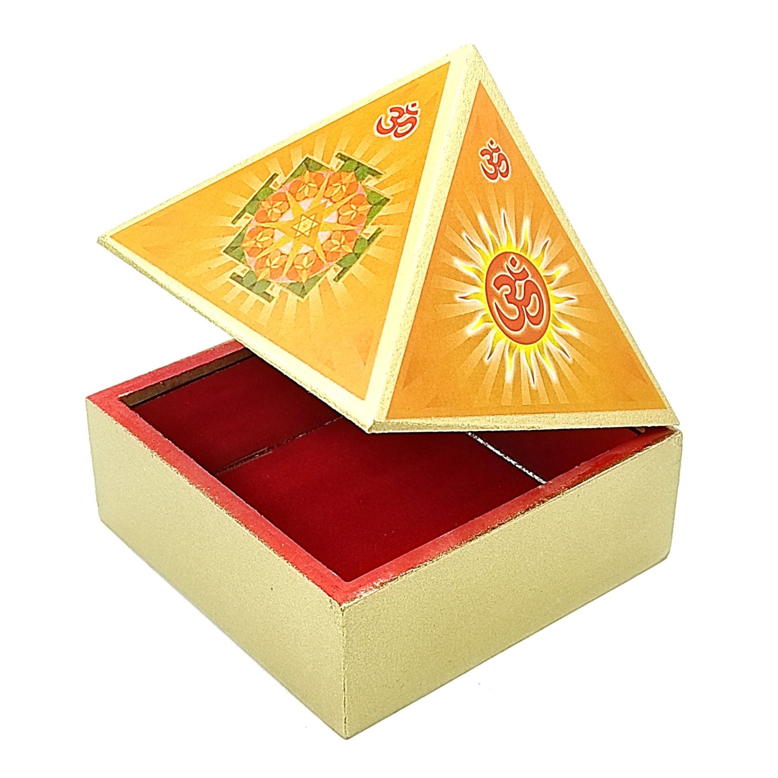 Vastu Wooden Pyramid Wish Box, Reiki Box, Cash Box with Yantra Stickers for Home & Office