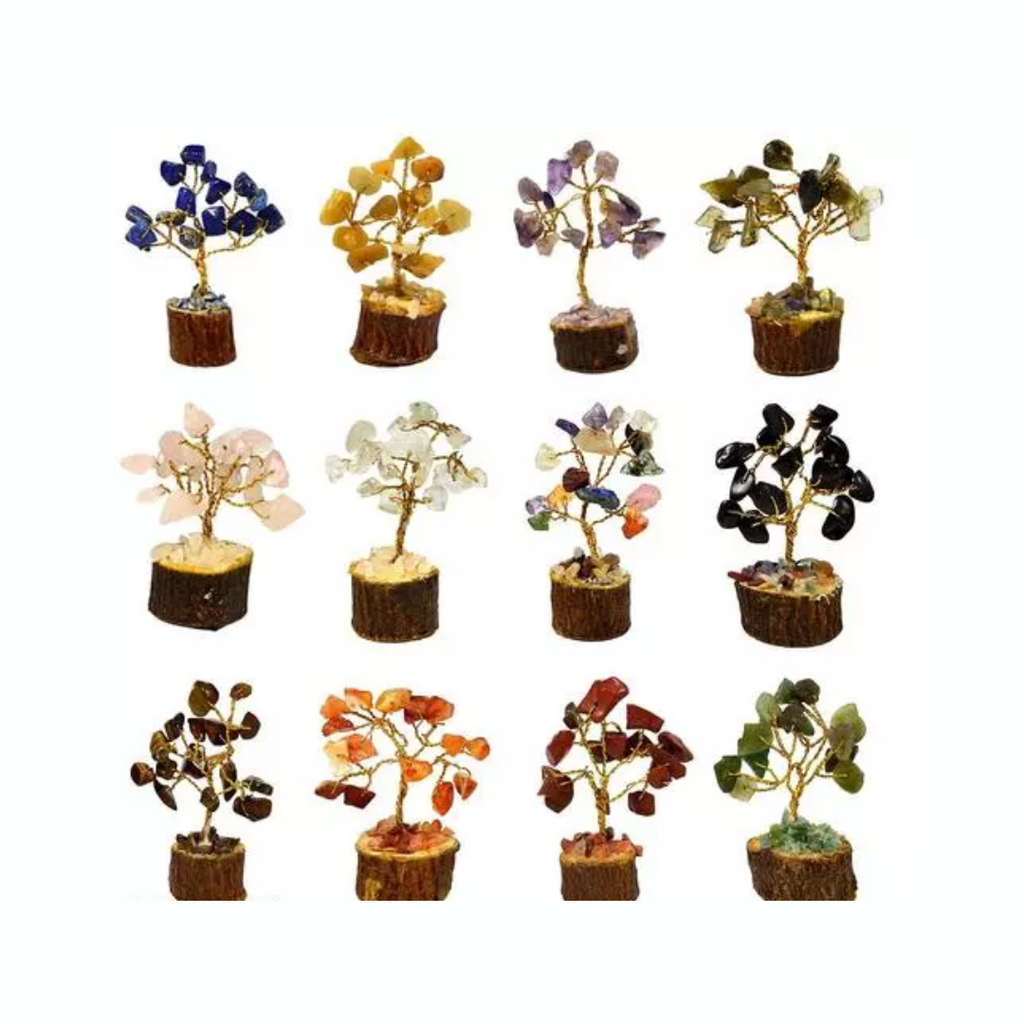 12 Mini Handmade Crystal Trees – Natural Gemstone | Pack of 12