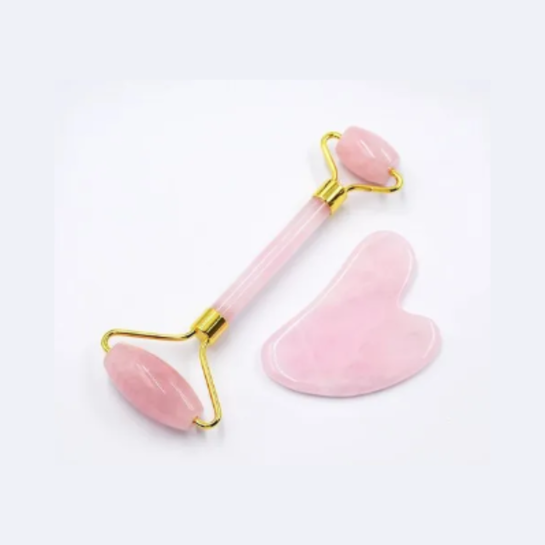 PINK Rose Quartz Facial Massage Roller With Stone