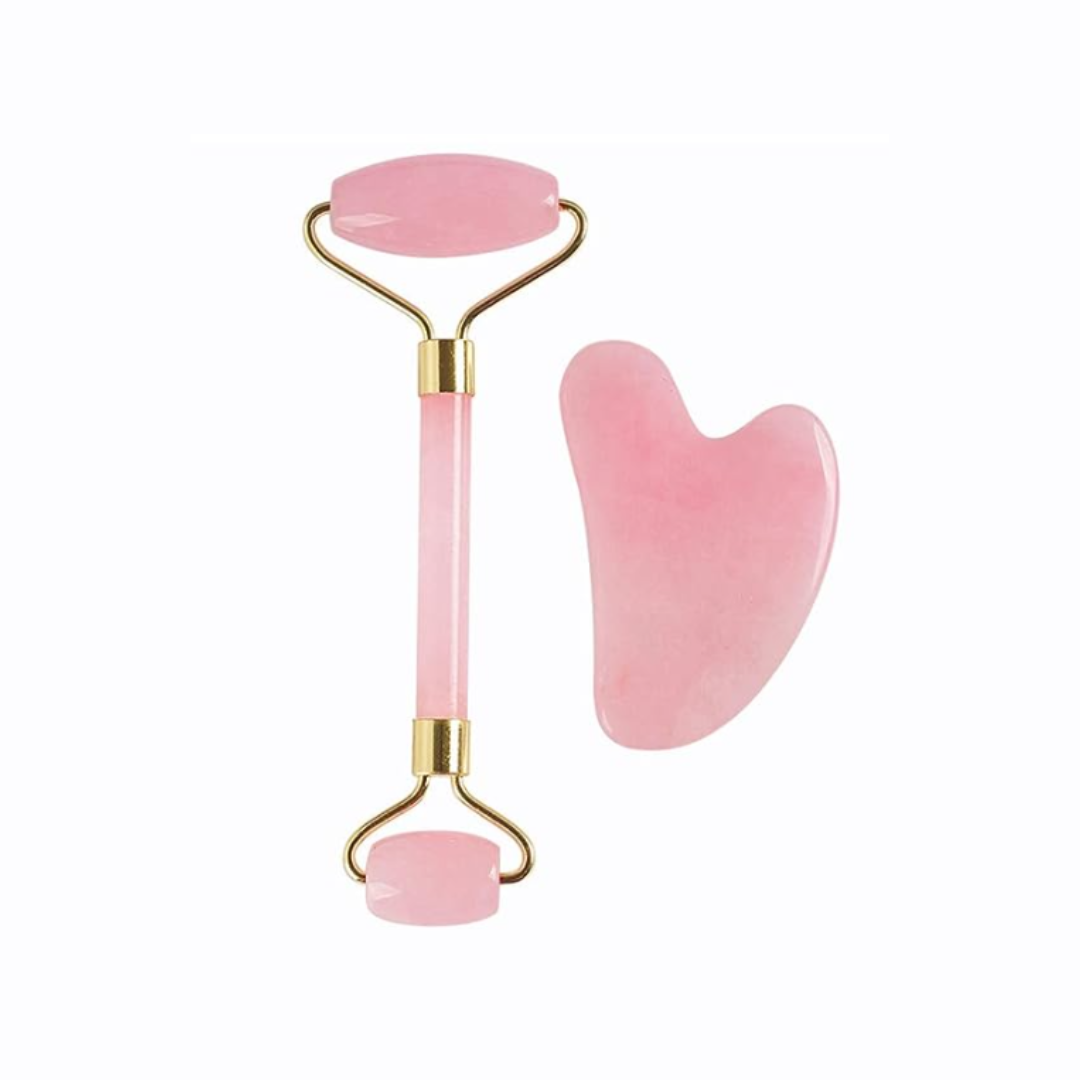 PINK Rose Quartz Facial Massage Roller With Stone