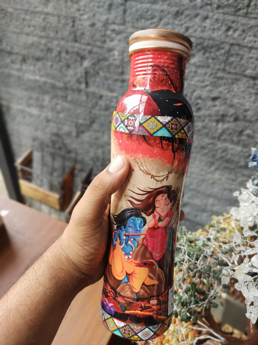 Copper Bottle - With Radha Krishna Print