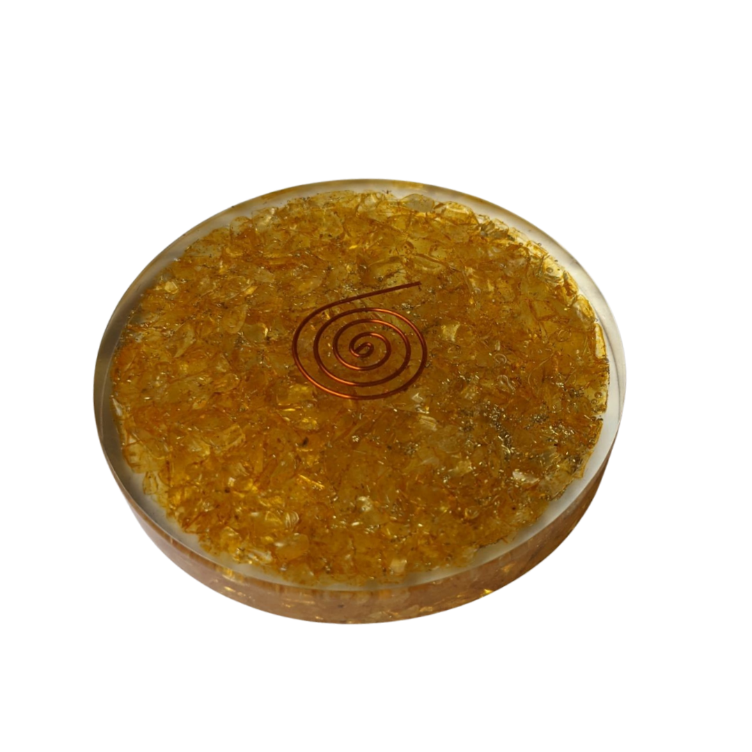 Orgonite Coaster | Yellow Citrine | 3 Inch Dia