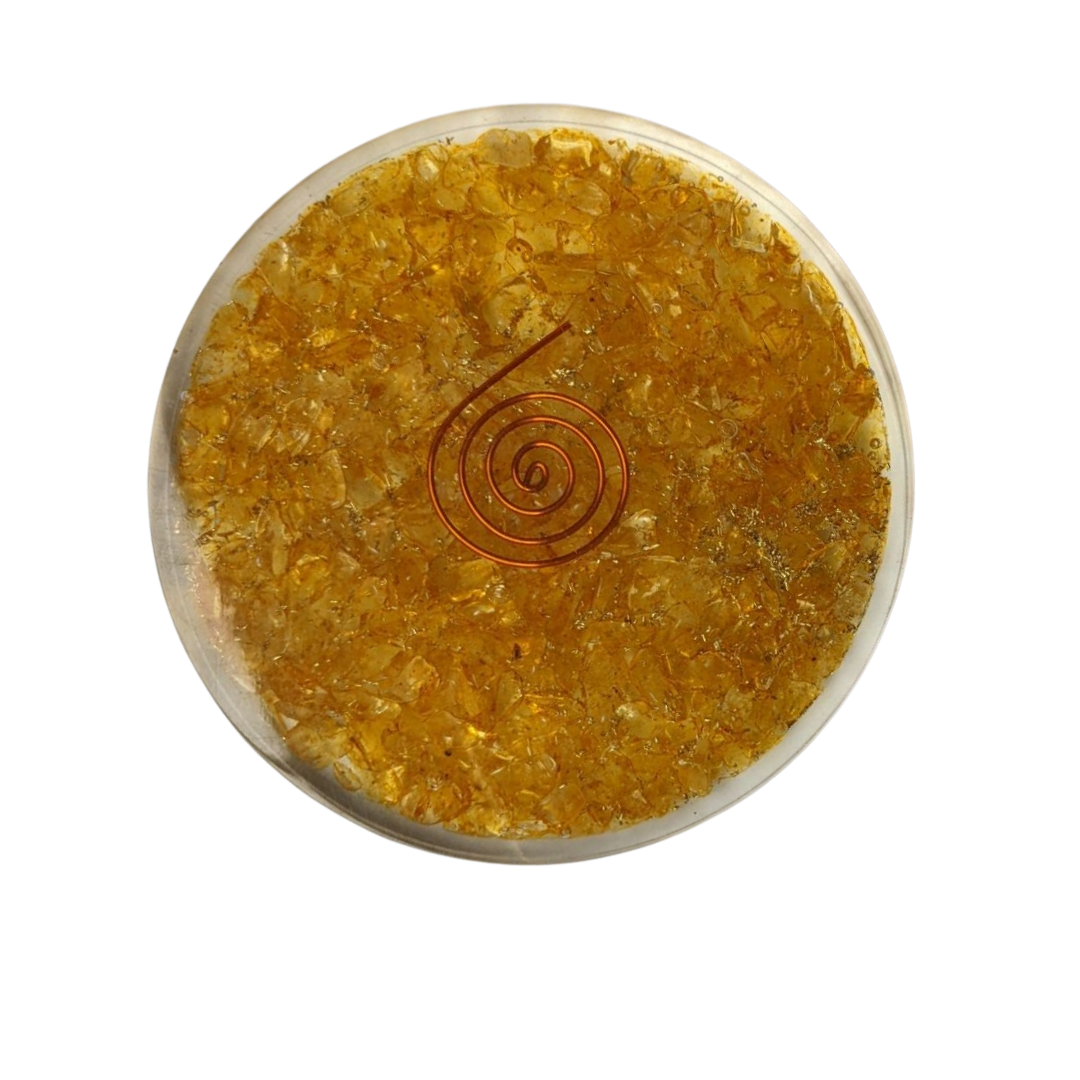 Orgonite Coaster | Yellow Citrine | 3 Inch Dia